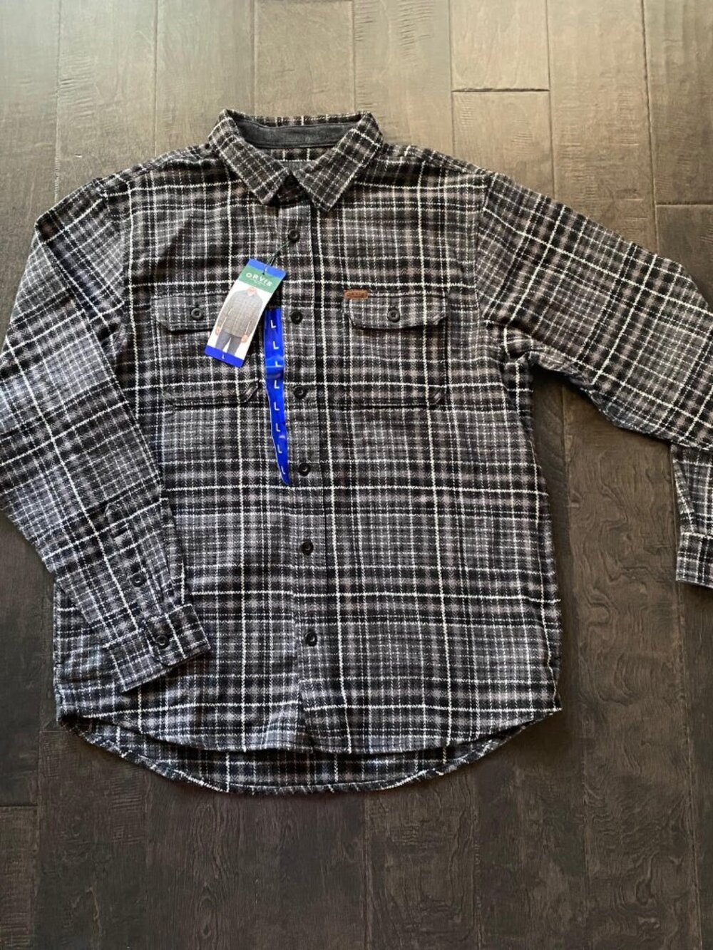 NEW Men's Orvis Cotton Long Sleeve Heavyweight Flannel Shirt, Gray Plaid, Large